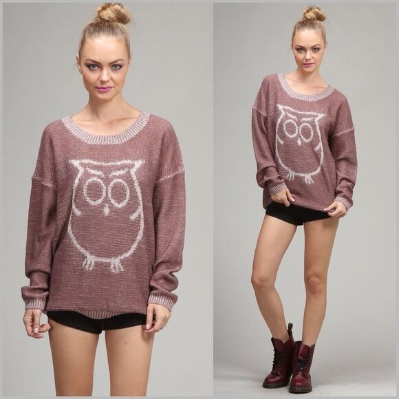 Mauve Owl Design Sweater - Picture 1 of 5